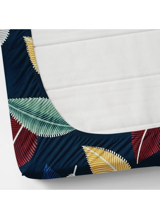 AURIO Premium Single Size Fitted Bedsheet with 1 Pillowcase – Modern Botanical Leaf Pattern on Navy Blue – Deep Pocket (90x200+25 cm) Soft, Breathable Microfiber Bedding for Kids & Guest Rooms - Image 5